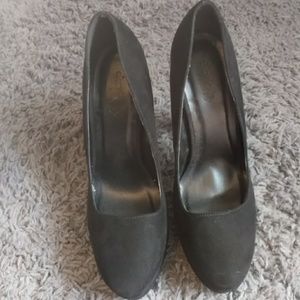 Black suede platform heels